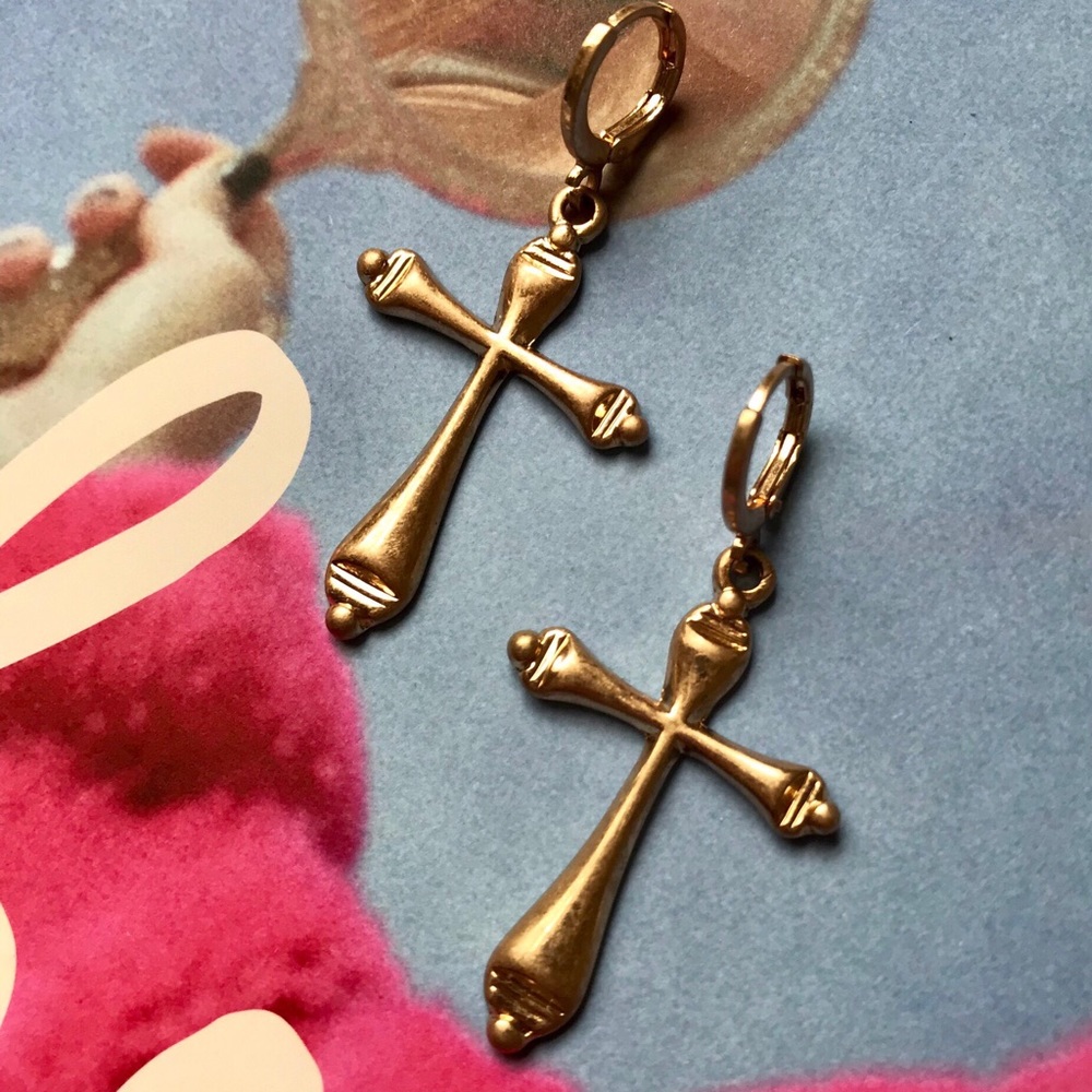Gold Cross Earrings